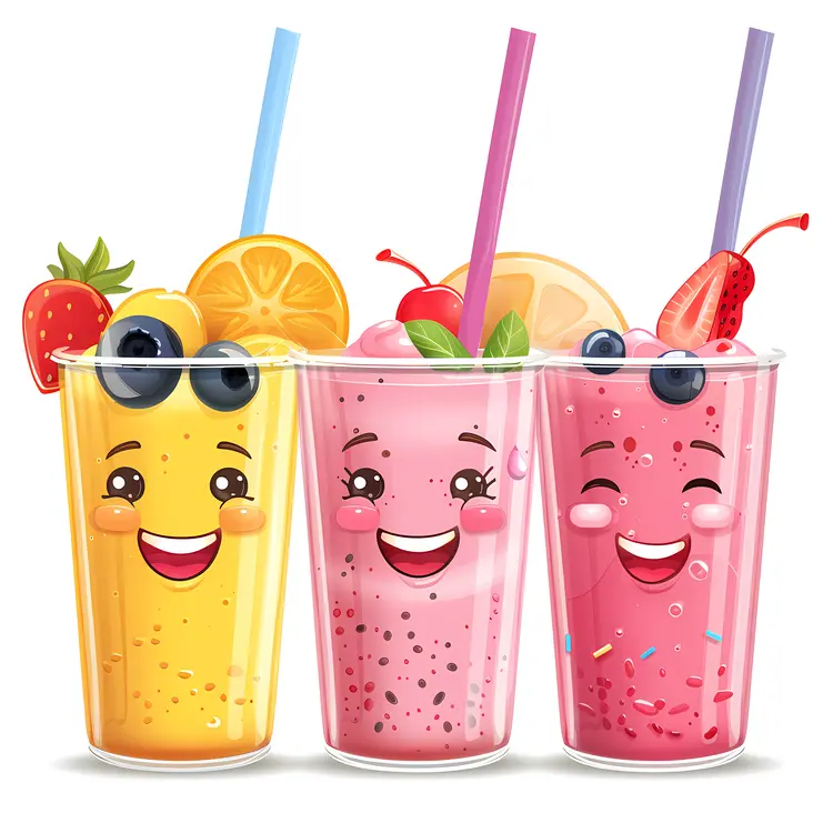 Colorful Smoothies with Smiling Faces