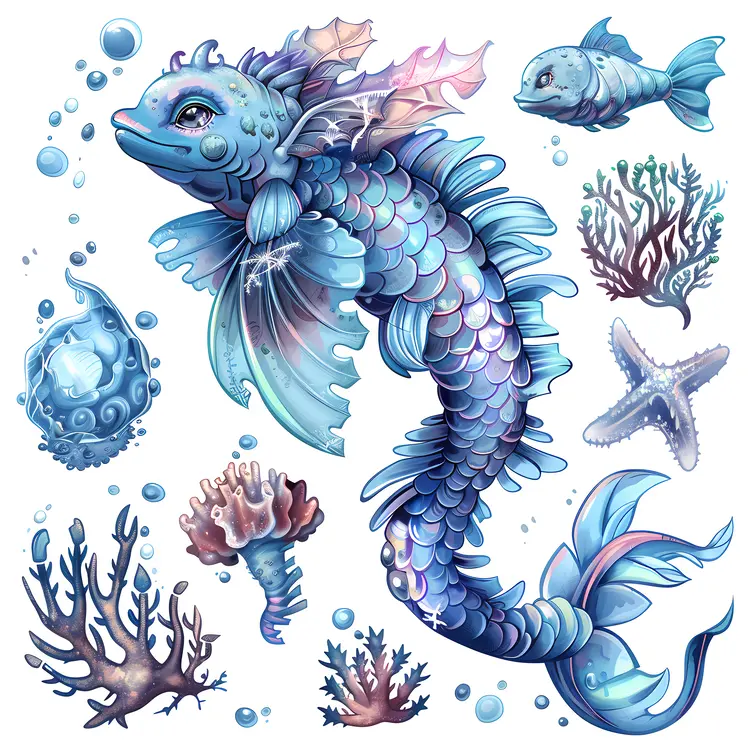 Fantasy Fish with Coral and Starfish