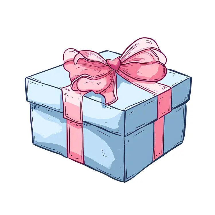 Cute Blue Gift Box with Pink Ribbon