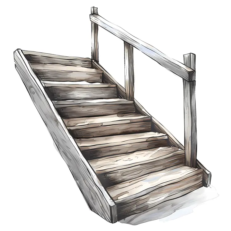 Wooden Stairs with Handrail