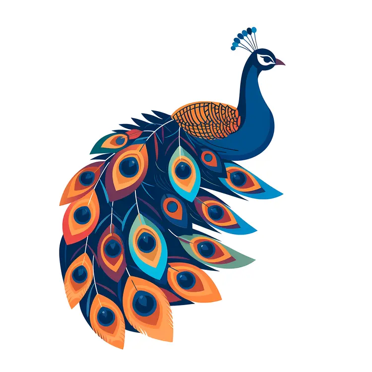 Illustrated Peacock with Vibrant Feathers