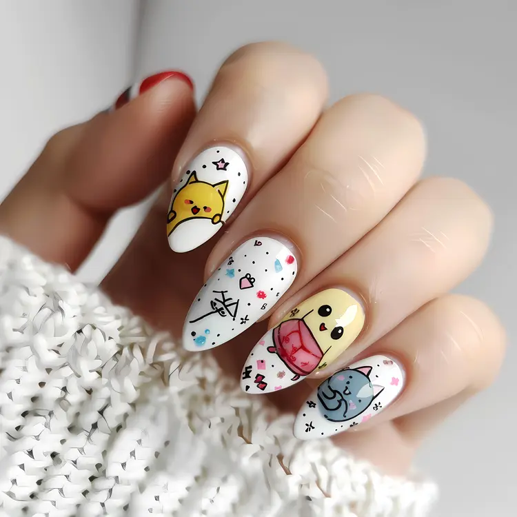 Cute Animal Nail Art with Cartoon Characters