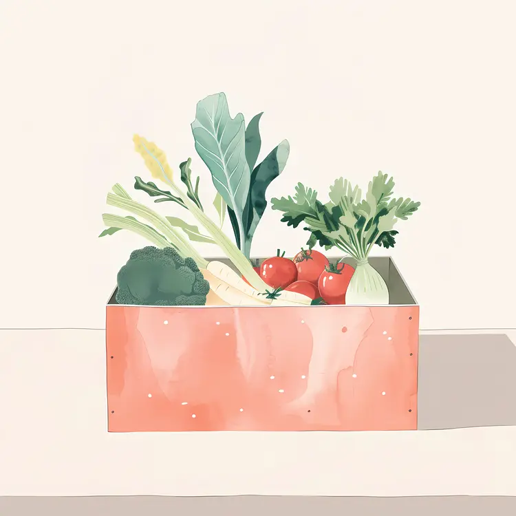 Fresh Vegetable Box with Greens and Tomatoes