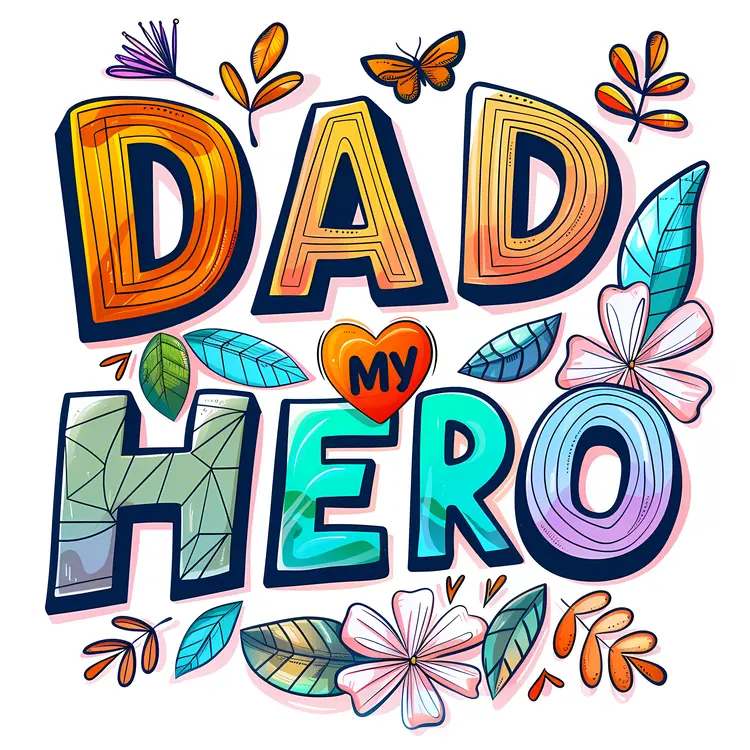 Colorful Dad My Hero Text with Flowers