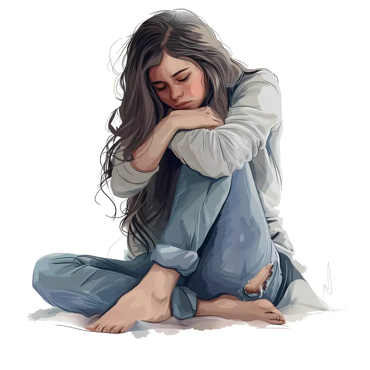 Sad Woman Sitting Alone