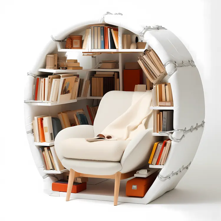 Cozy Reading Nook with Bookshelf and Armchair