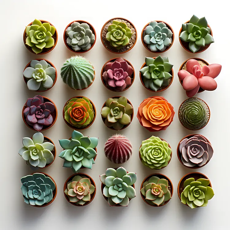Colorful Succulents in Small Pots