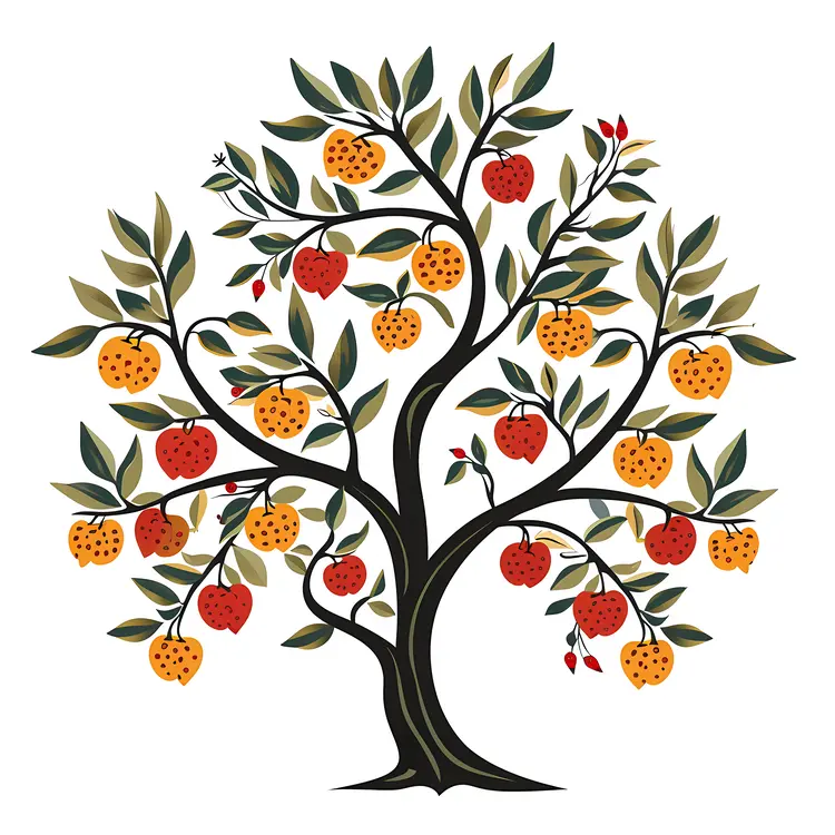 Fruit Tree with Yellow and Red Fruits