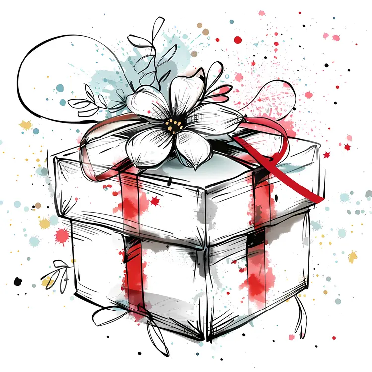 Gift Box with Flower and Ribbon