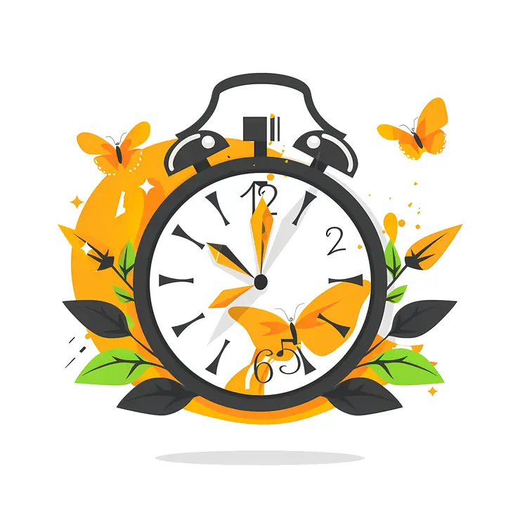 Clock with Butterflies and Flowers
