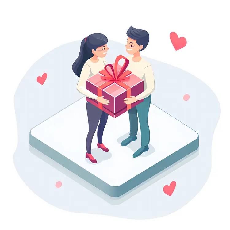 Couple Exchanging Gift with Hearts