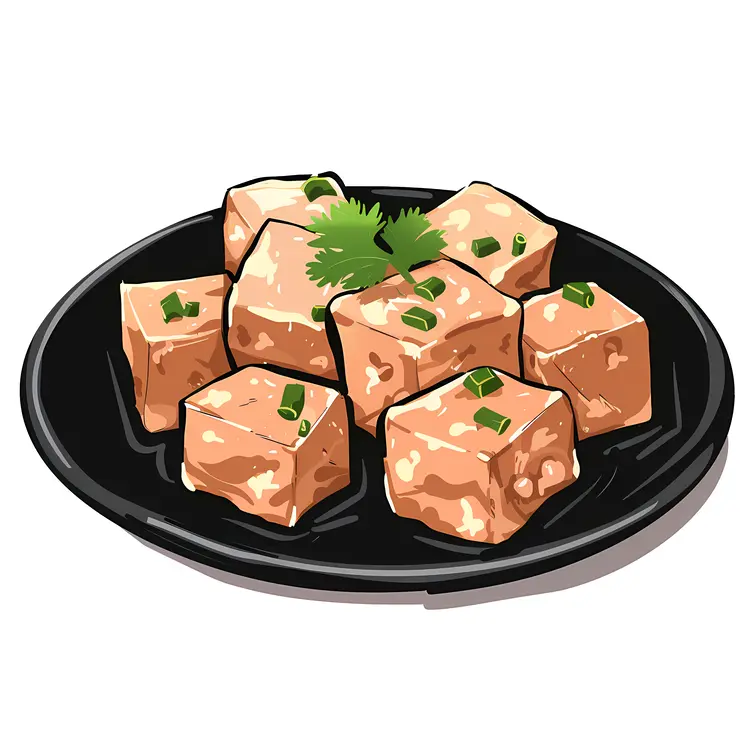 Fried Tofu Cubes on a Plate with Cilantro