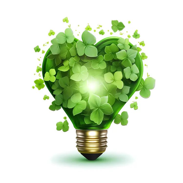 Green Heart Light Bulb with Clovers