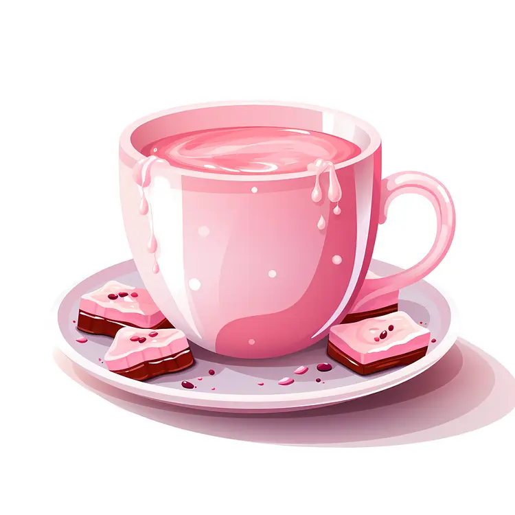 Pink Cup with Latte Art and Chocolate