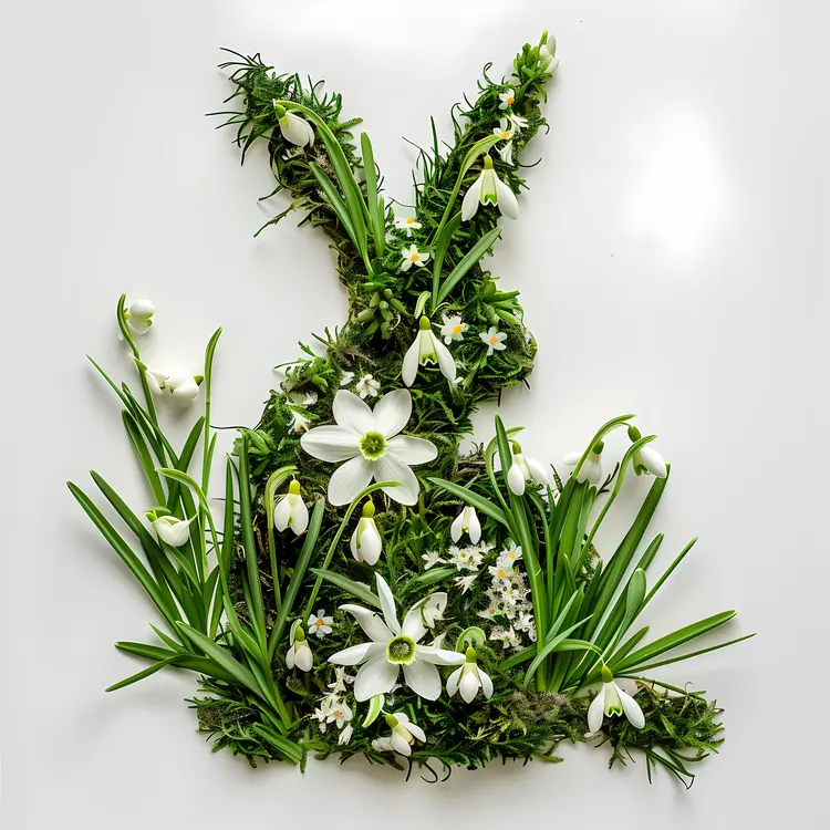 Green Bunny with White Flowers