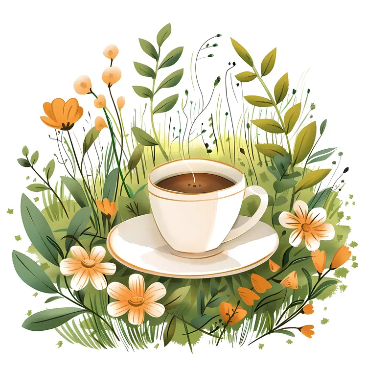 Coffee Cup in a Floral Setting