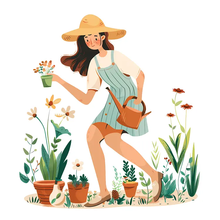 Woman Gardening with Watering Can