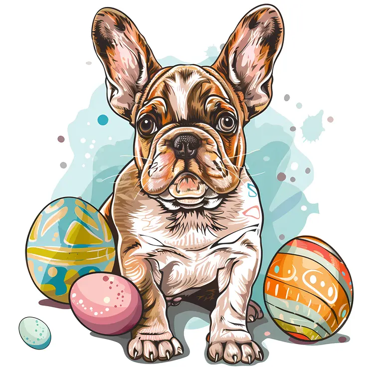 French Bulldog with Easter Eggs