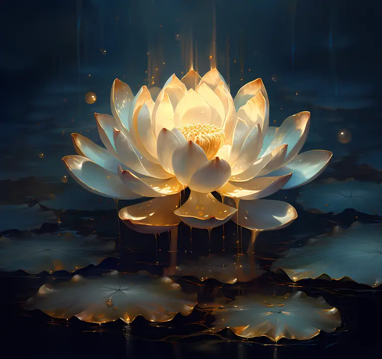 Golden White Lotus in Bloom