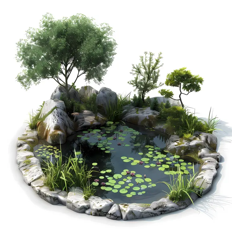 Serene Garden Pond with Lily Pads