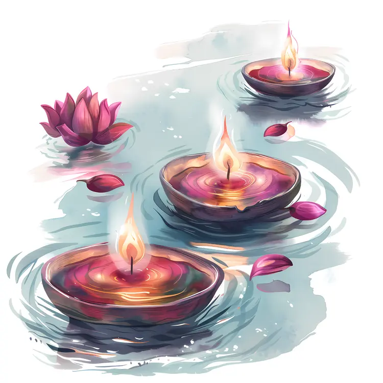 Floating Candles on Water with Lotus Flowers