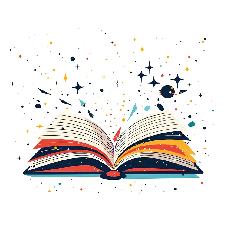 Open Book with Stars and Galaxy Elements