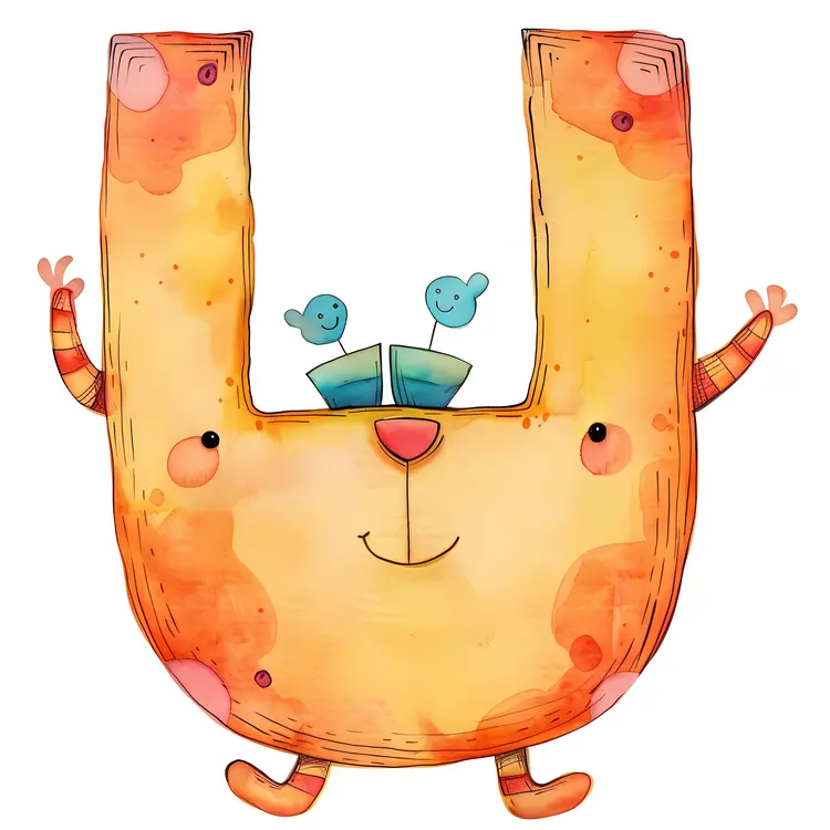 Cute Character with Letter U and Birds