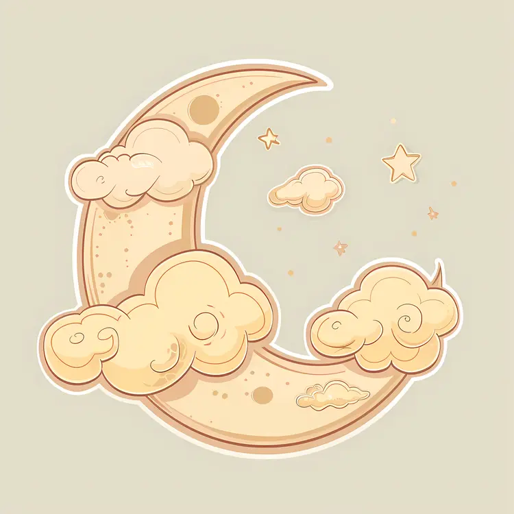 Crescent Moon with Clouds and Stars