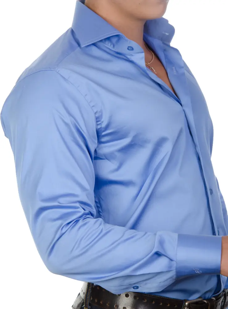 Solid Blue Shirt with Black Belt