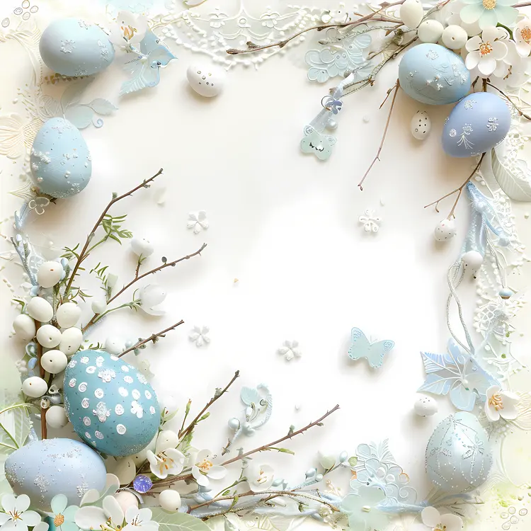 Pastel Easter Eggs with Floral and Branch Decorations