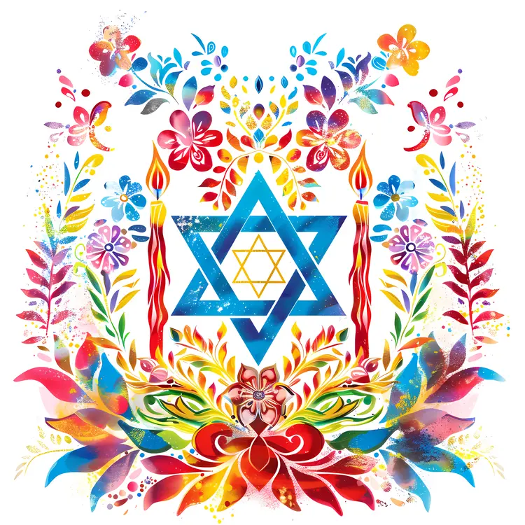 Colorful Star of David with Candles and Flowers