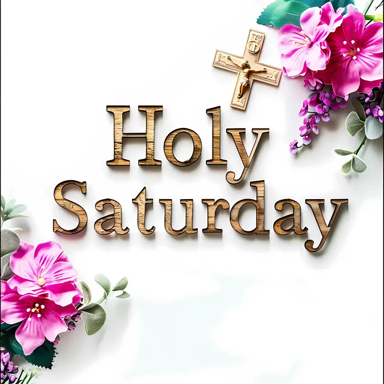 Holy Saturday Sign with Flowers and Cross