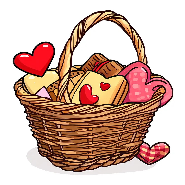 Illustrated Basket with Heart-shaped Cushions