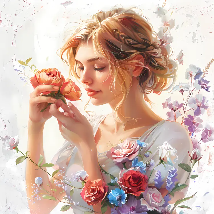 Girl with Flowers Illustration