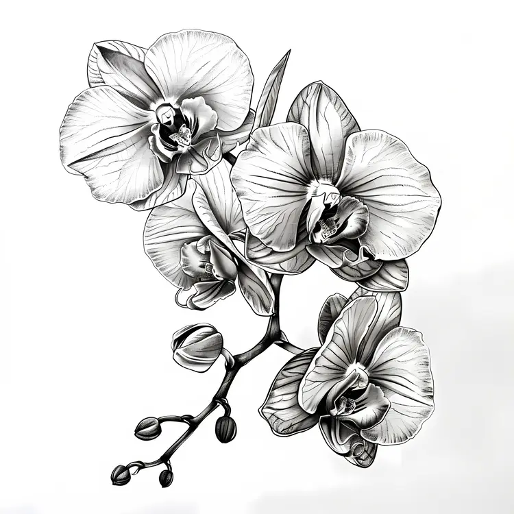 Black and White Orchids Illustration