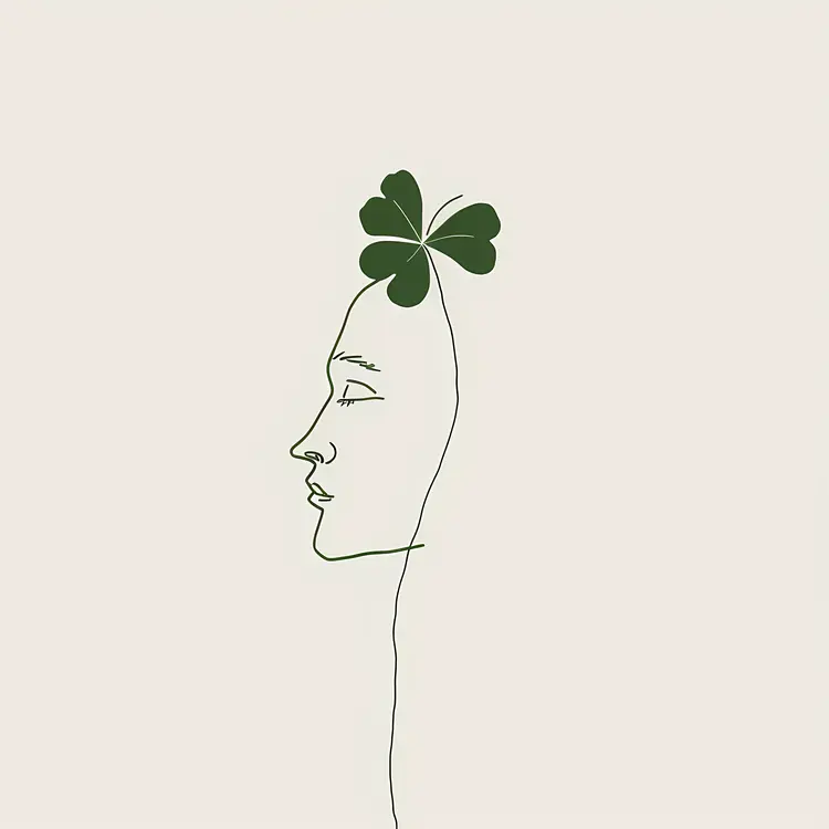 Minimalist Line Art of Face with Shamrock