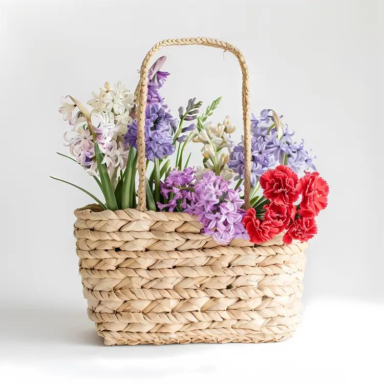 Basket with Purple and Red Flowers