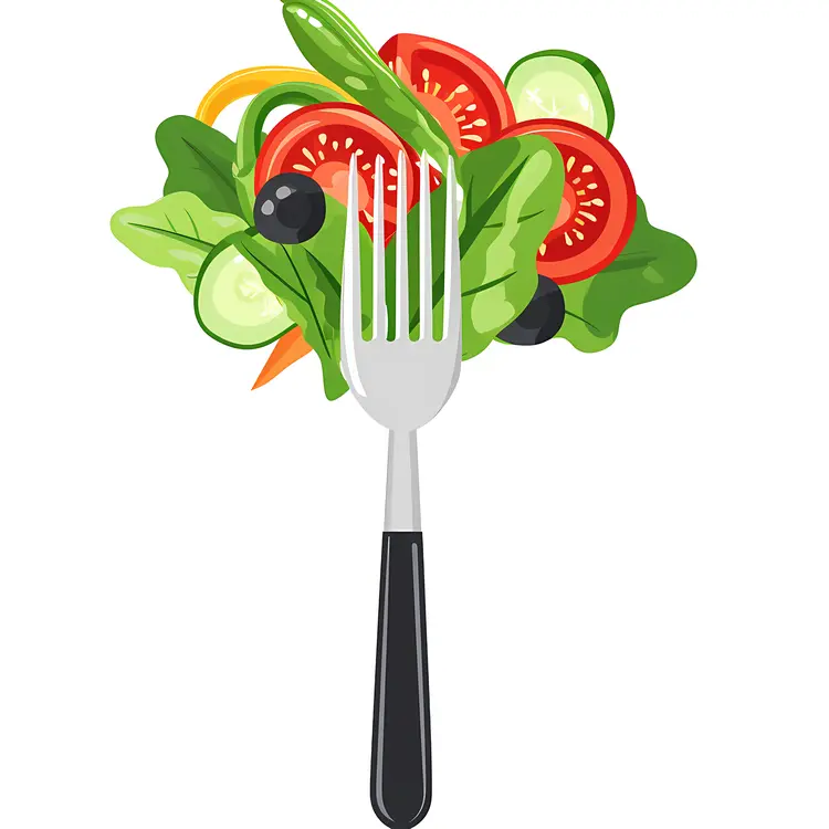 Colorful Salad on Fork with Fresh Vegetables