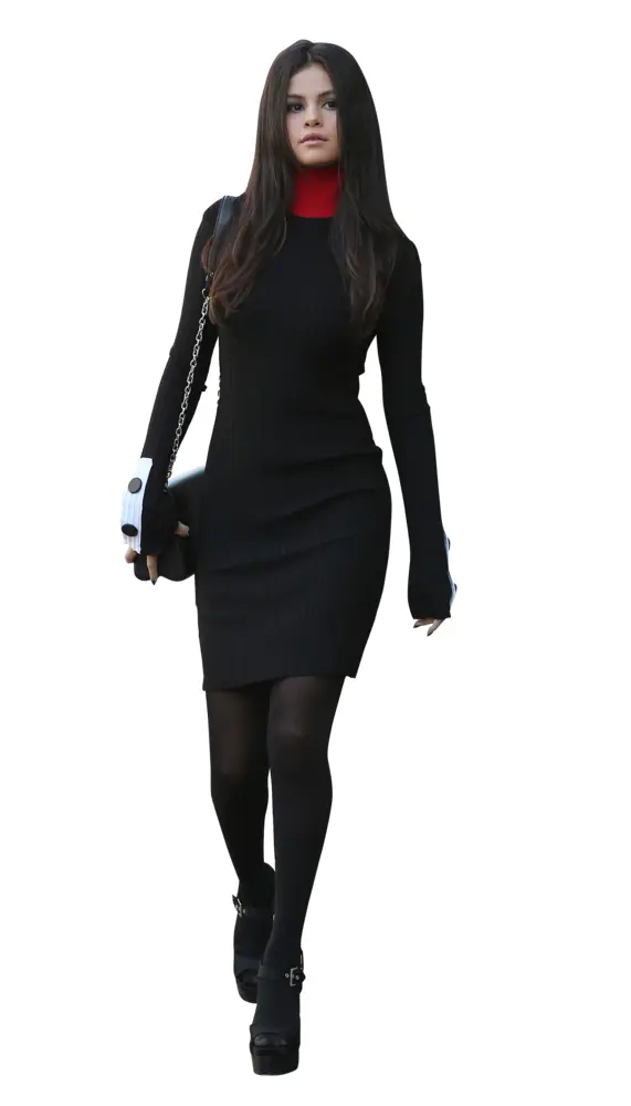 Stylish Woman in Black Dress with Handbag