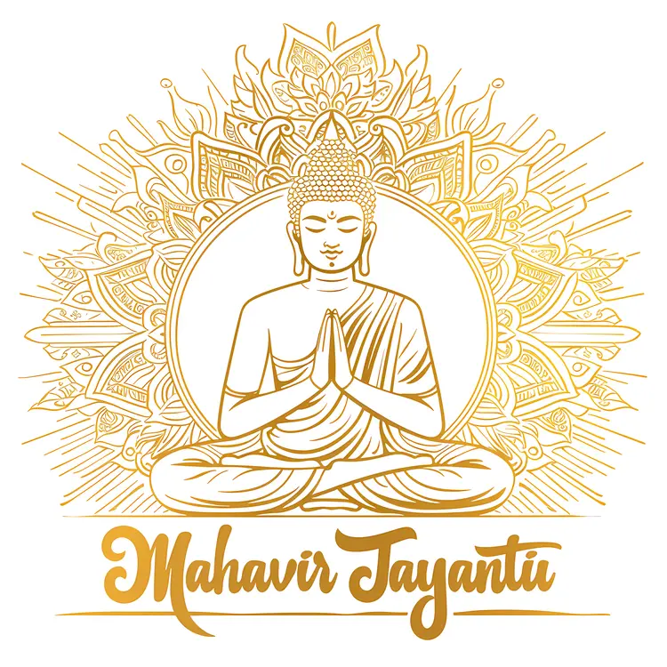 Mahavir Jayanti Celebration with Golden Buddha Illustration