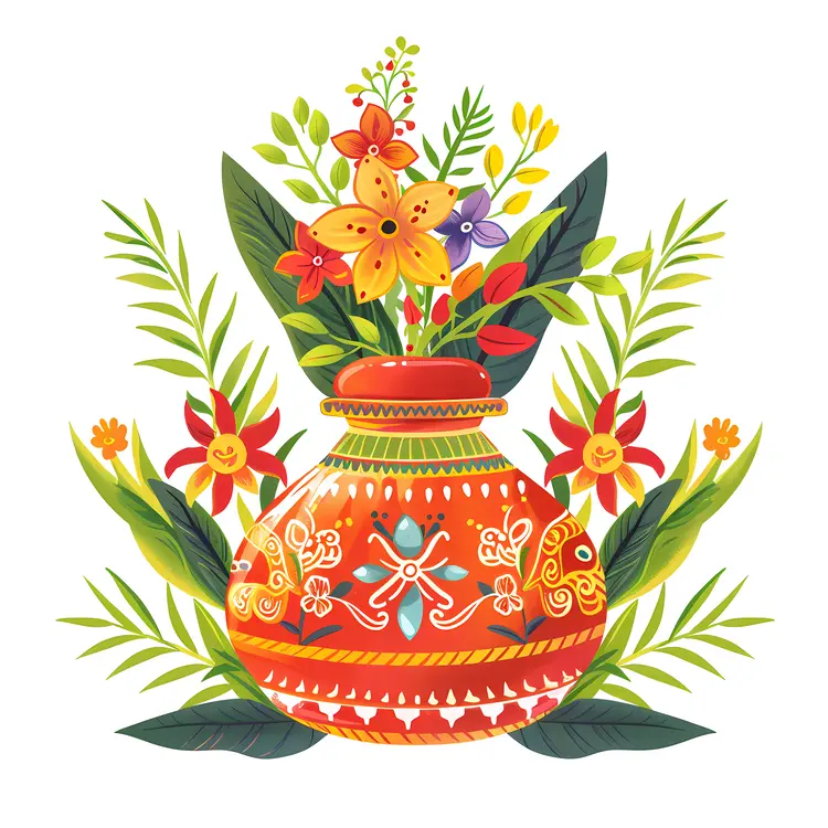Ornamental Flower Vase with Vibrant Flowers