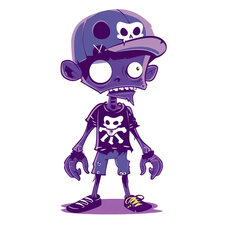Purple Zombie Boy in Skull Shirt