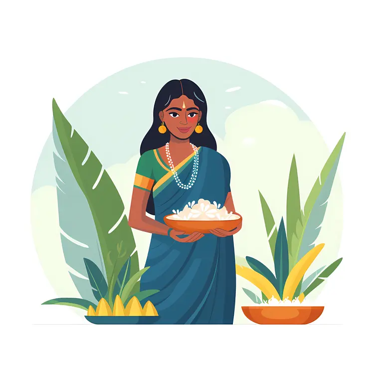 Woman Holding Bowl in Traditional Attire