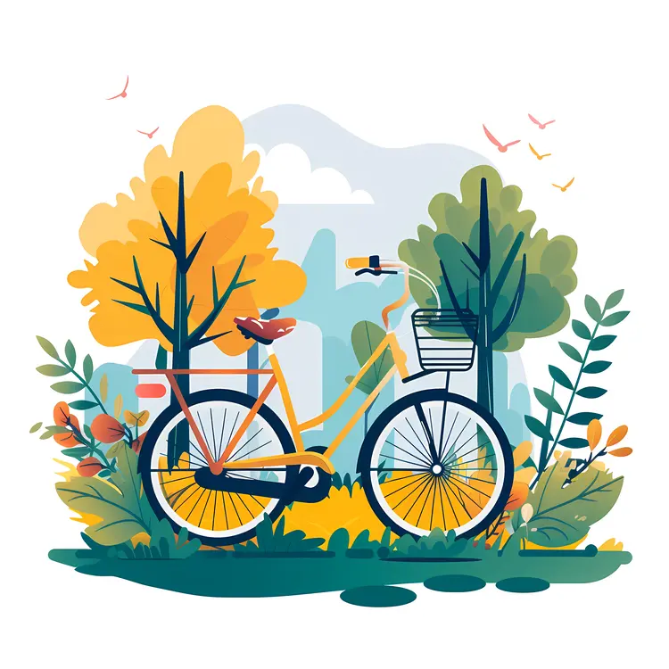 Yellow Bicycle in Nature Illustration