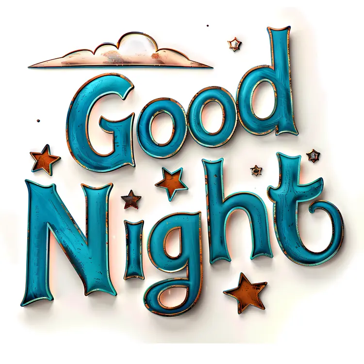 Good Night Text with Stars and Cloud