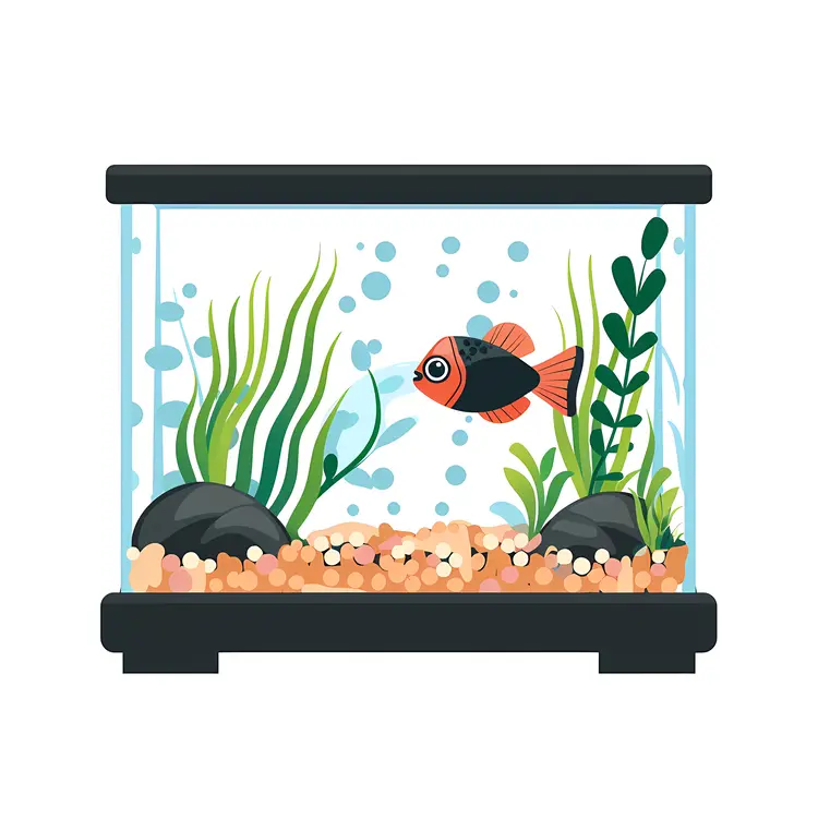 Cartoon Fish Tank with Single Fish