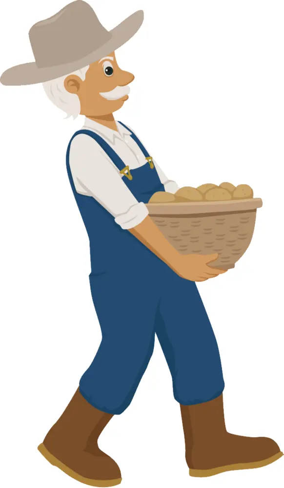 Cartoon Farmer with Basket of Potatoes