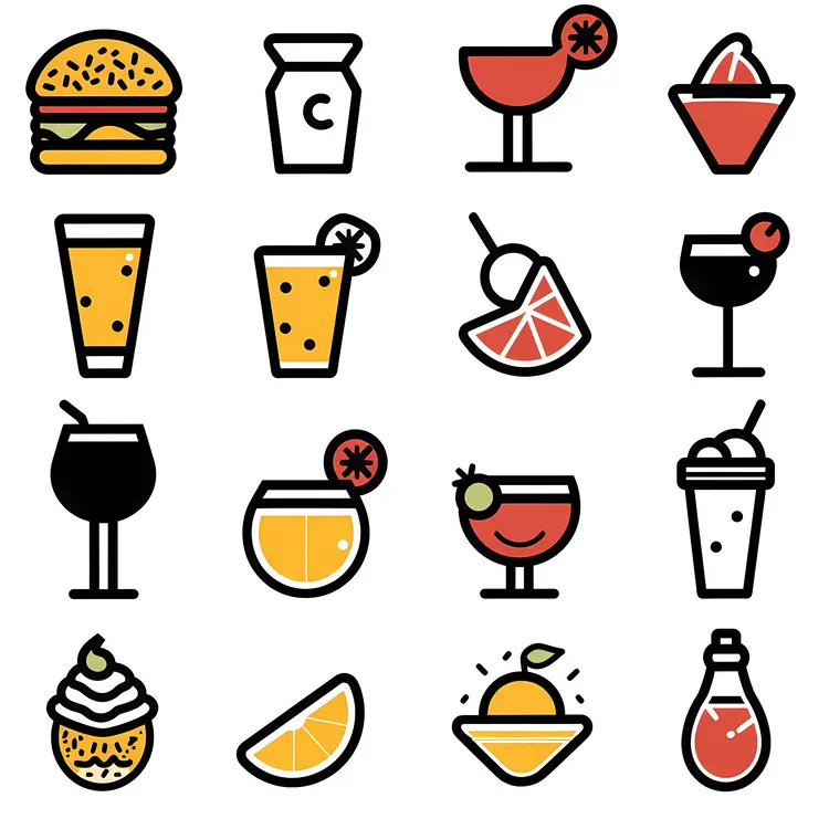 Colorful Burger and Drinks Icons