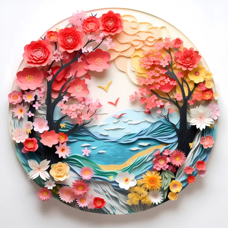 Floral Landscape with Blossoming Trees