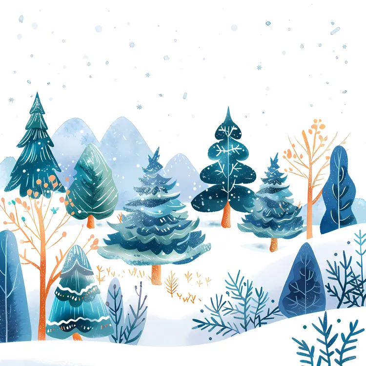 Snowy Winter Forest with Various Trees
